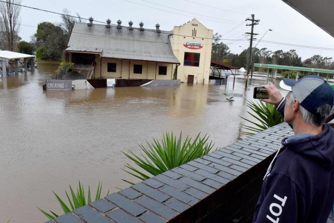Flooded streets due to torrential rain in the Sydney suburb of Camden on July 3, 2022. 