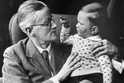 James Joyce and his grandson, Stephen James, in 1934.