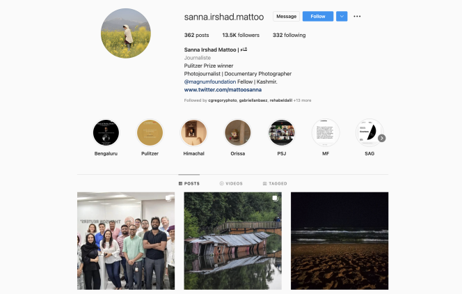 Photographer Sanna Irshad Mattoo's Instagram account on July 6, 2022.