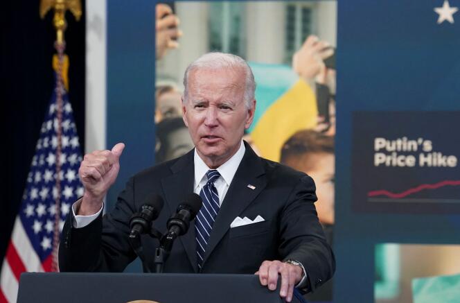 Le président américain Joe Biden parle du prix de l’essence lors d’une allocution dans l’auditorium South Court de l’Eisenhower Executive Office Building à la Maison Blanche à Washington, aux Etats-Unis, le 22 juin 2022. 