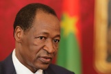 Blaise Compaoré, ancien président du Burkina Faso, en exil depuis 2014, après une conférence de presse à Vienne, en Autriche, le 14 juin 2013.