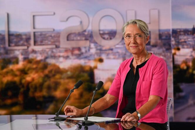 La première ministre Elisabeth Borne au journal télévisé de TF1, mercredi 6 juillet 2022.
