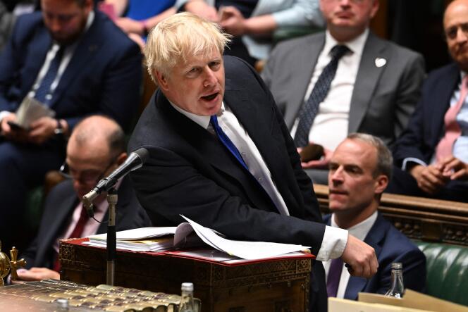 Boris Johnson pendant la séance des questions à la Chambre des communes, mercredi 6 juillet 2022.