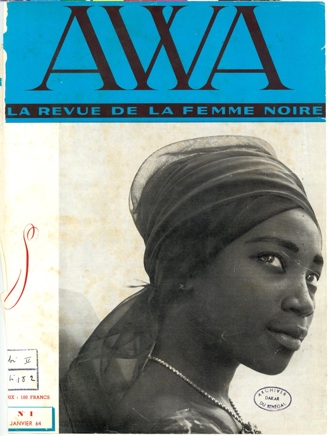 Couverture du premier numéro de la revue sénégalaise « Awa », en janvier 1964.