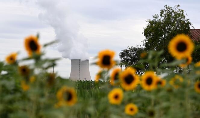 The cooling tower of the Isar nuclear power plant in Essenbach, near Landshut, southern Germany, on July 7, 2022