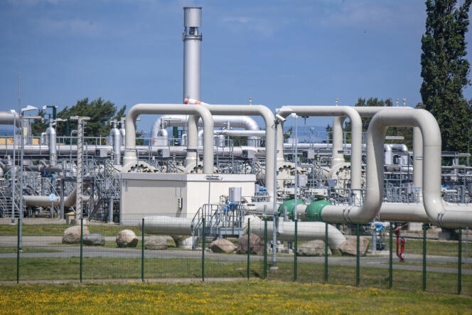 Une partie du gazoduc Nord Stream 1, à Lubmin, en Allemagne, le 21 juin 2022.  Lundi 11 juillet, la société russe Gazprom entamera une opération de maintenance du gazoduc. Les dirigeants européens craignent que le fournisseur n’interrompe totalement ses approvisionnements à la suite de cette opération.