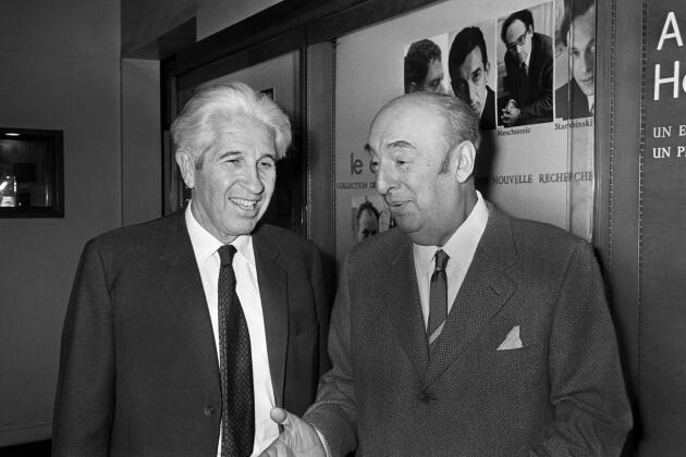 Claude Gallimard and the Chilean writer and poet Pablo Neruda in Paris in October 1971.