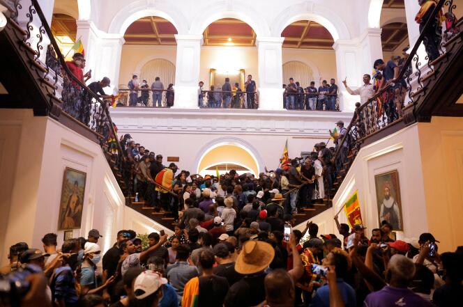 Demonstrators protest inside President Gotabaya Rajapaksa's palace in Colombo, Sri Lanka, July 9, 2022.
