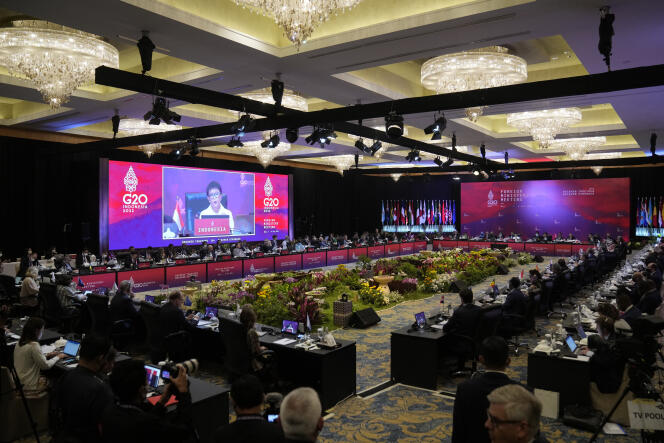Lors de la séance d’ouverture de la réunion des ministres des affaires étrangères du G20, à Bali, en Indonésie, vendredi 8 juillet 2022. 