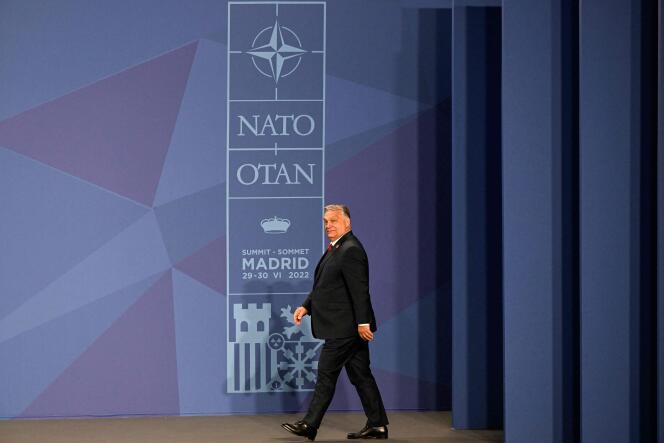 Hungarian Prime Minister Viktor Orban arrives for the official group photo at the NATO summit in Madrid, June 29 2022.