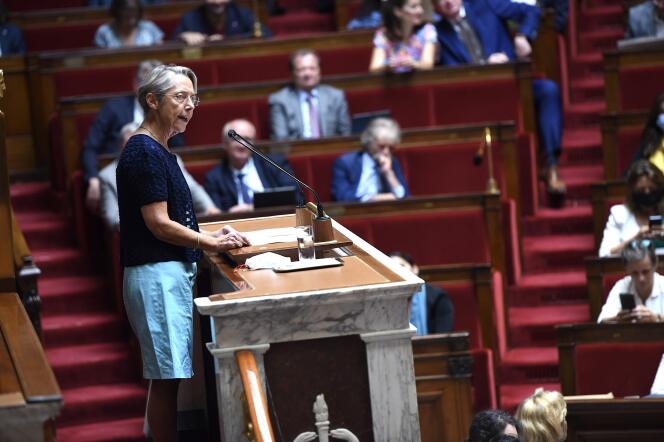 The Prime Minister, Elisabeth Borne, at the podium of the National Assembly on the occasion of the motion of no confidence carried by the Nupes, in Paris, Monday July 11, 2022.