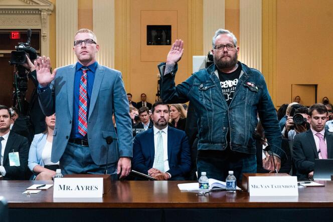 Stephen Ayers und Jason Van Dettenhove vor der Anhörung des Repräsentantenhauses zu den Ereignissen vom 12. Juli 2022 in Washington, 6. Januar 2021. 