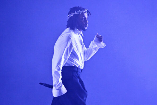 American rapper Kendrick Lamar at the Glastonbury Festival in England on June 26, 2022.