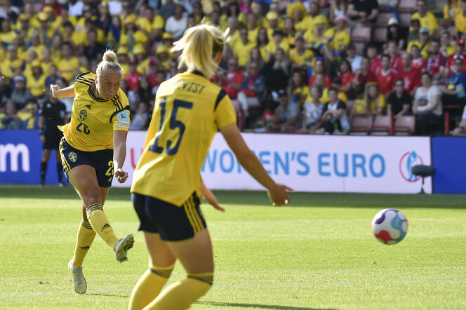 Hanna Bennison (left) scored her first goal for Sweden against Switzerland (2-1) on July 13 in Sheffield.