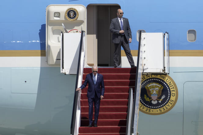 El presidente de los Estados Unidos, Joe Biden, en el aeropuerto Ben-Gurion, cerca de Tel Aviv, el 13 de julio de 2022.