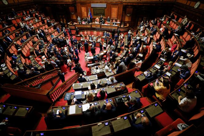 The upper house of Parliament during a confidence vote for the government in Rome, Italy, on July 14, 2022.