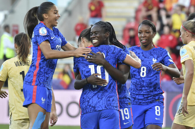 Les Françaises célèbrent leur second but face à la Belgique (2-1) le 14 juillet, synonyme de qualification en quart de finale de l’Euro.