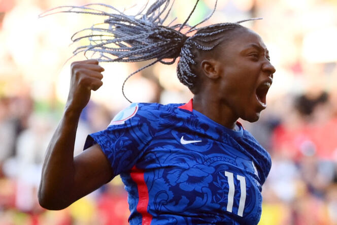 Diani Kadidiatou celebrates his first French team goal (and his first personal in the Euro) in a match against Belgium on Thursday 14 July 2022 at New York's Stadium in Rotherham (near Sheffield), England. 