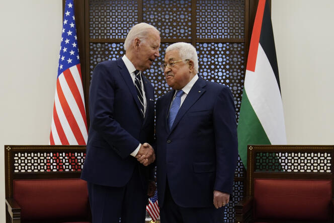 Palestinian Authority President Mahmoud Abbas and US President Joe Biden on July 15, 2022 in Bethlehem, West Bank.