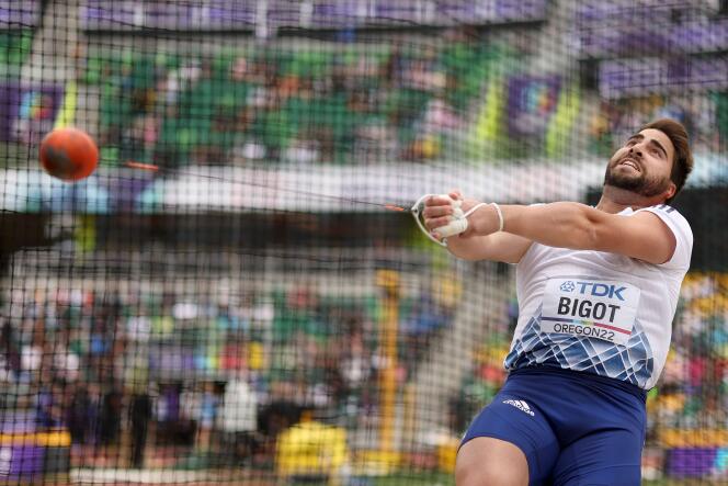 Quentin Bigot took 4th place in the hammer final at the wrestlers World Championships in Eugene, Oregon (United States), on July 16, 2022. 