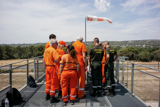 Firefighters will train volunteer civilians who want to become firefighters at the training center of the Bouches-du-Rhone department in Velax on June 30-2022.