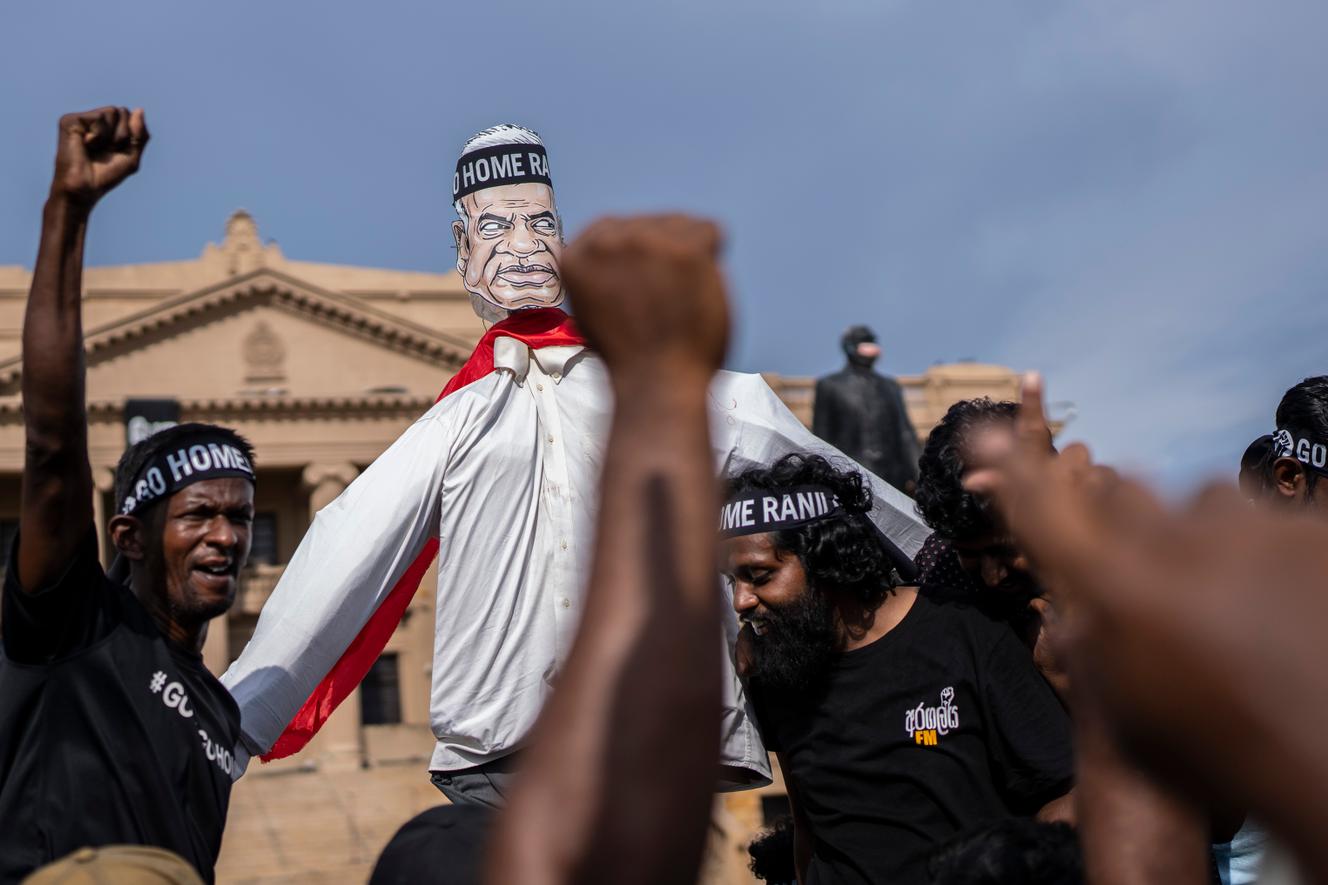 People protested in Colombo on July 19, demanding the resignation of Ranil Wickremesinghe, who has been appointed as the new president of Sri Lanka.