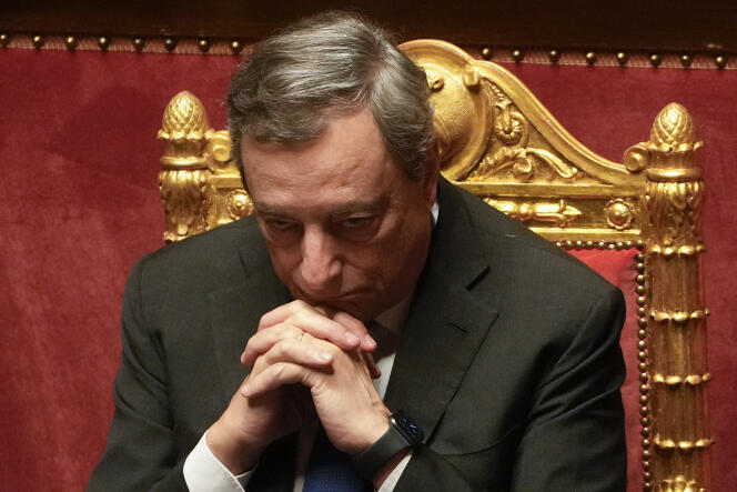 Italian Prime Minister Mario Draghi at the Senate in Rome on July 21, 2022.