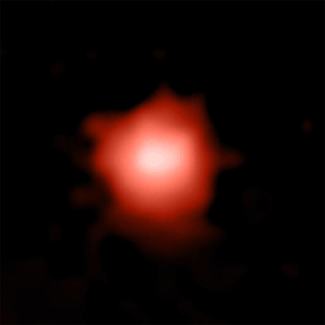 This undated image courtesy of the Niels Bohr Institute, University of Copenhagen shows a Webb Space Telescope image of the oldest galaxy ever observed by nearly 100 million years, called GLASS-z13. 