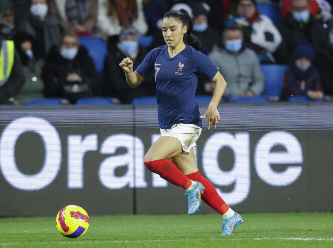 Sakina Karchaoui lors du match opposant la France et les Pays-Bas (3-0) au Havre, le 22 février 2022.