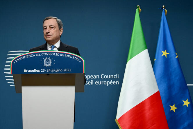 Italian Prime Minister Mario Draghi at the European Council in Brussels on June 24, 2022