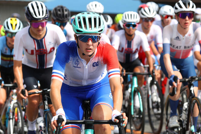 Juliette Labous during the road cycling event of the Tokyo Olympic Games, on July 25th, 2021.