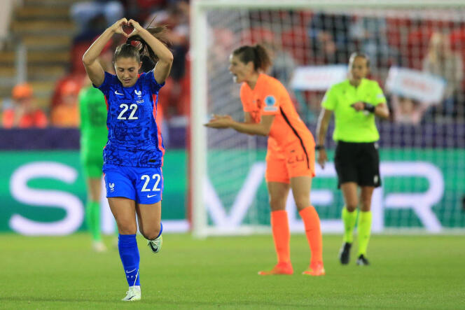 Defender Eve Perisset after her 99th minute goal against the Netherlands in the quarter-finals of Euro 2022, at the New York Stadium, in Rotherham (England), July 23, 2022. 