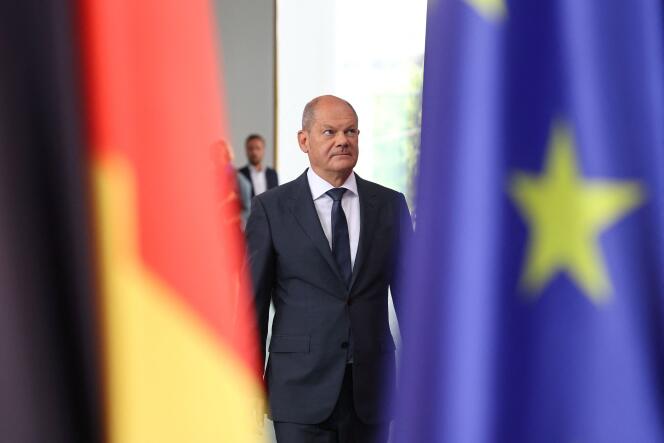 Olaf Scholz, le chancelier allemand tient une conférence de presse sur la situation énergétique,  à Berlin, en Allemagne, le 22 juillet. 