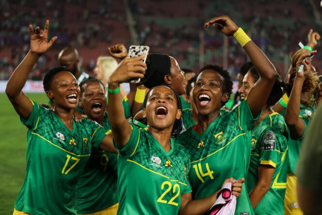 South Africans celebrate their victory in the 2022 Africa Cup of Nations final against Morocco in Rabat on July 23, 2023.