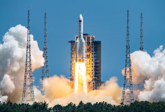 The rocket carrying China’s second module for its Tiangong space station lifts off from Wenchang spaceport in southern China on July 24, 2022.