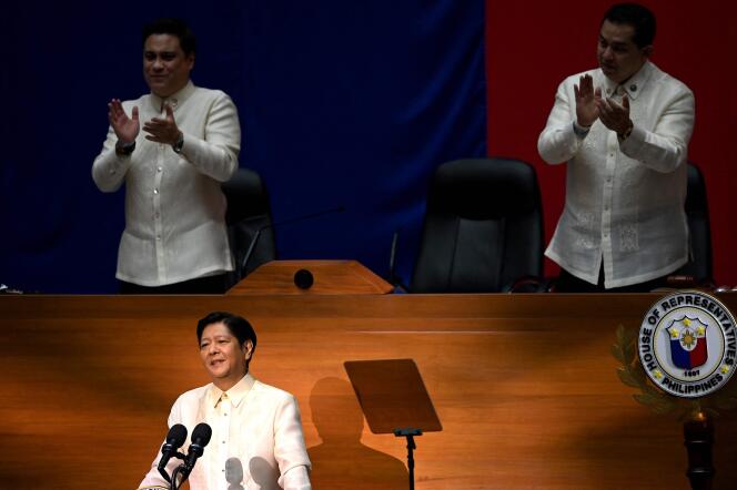 Philippine President Ferdinand Marcos Jr. delivers his first address to the nation at the House of Representatives in Quezon City, near Manila, on July 25, 2022.
