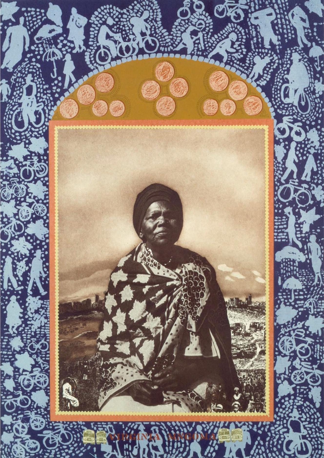 « Virginia Mngoma », de Sue Williamson, 1984, photogravure, collage sérigraphique, 100 x 70 cm.
