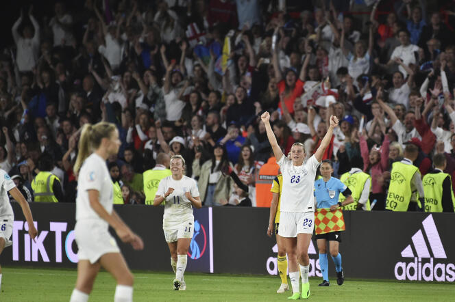 England celebrate qualifying for the Euro finals against Sweden on July 26 in Sheffield.