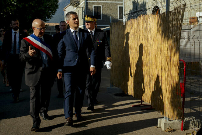 Minister of the Interior Gérald Darmanin, on an official visit to the village of Cozzano (Corse-du-Sud), July 22, 2022.
