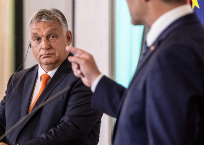 Le premier ministre hongrois, Viktor Orban, lors de sa conférence de presse conjointe avec le chancelier autrichien,  Karl Nehammer, à la chancellerie fédérale d’Autriche, à Vienne, le 28 juillet 2022.
