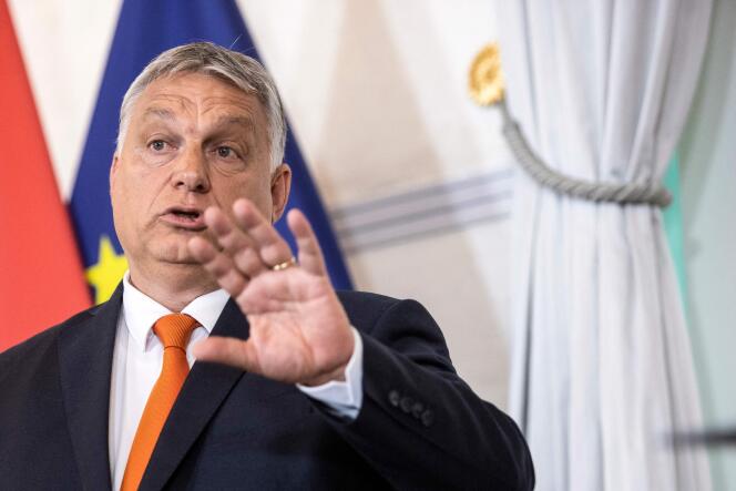 Hungarian Prime Minister Victor Orban attends a joint press conference with the Austrian Chancellor at the Federal Chancellery during Orban's official visit to Austria in Vienna, Austria, on Thursday, July 28, 2022. 