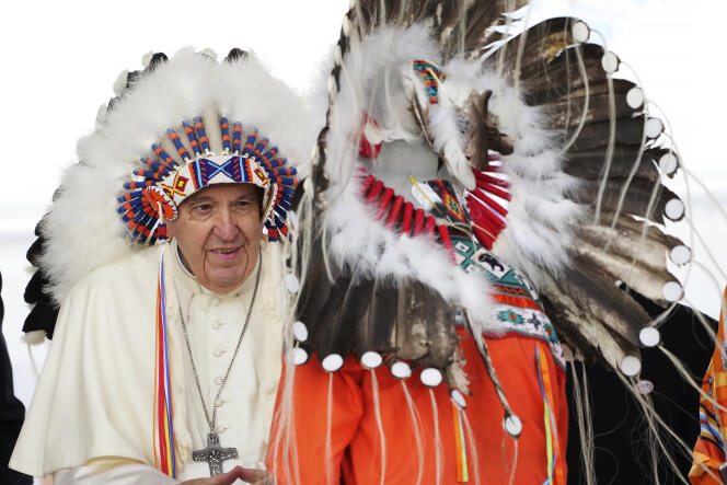 Le Pape François durant une cérémonie dans l’Alberta, au Canada. Le 25 juillet 2022.