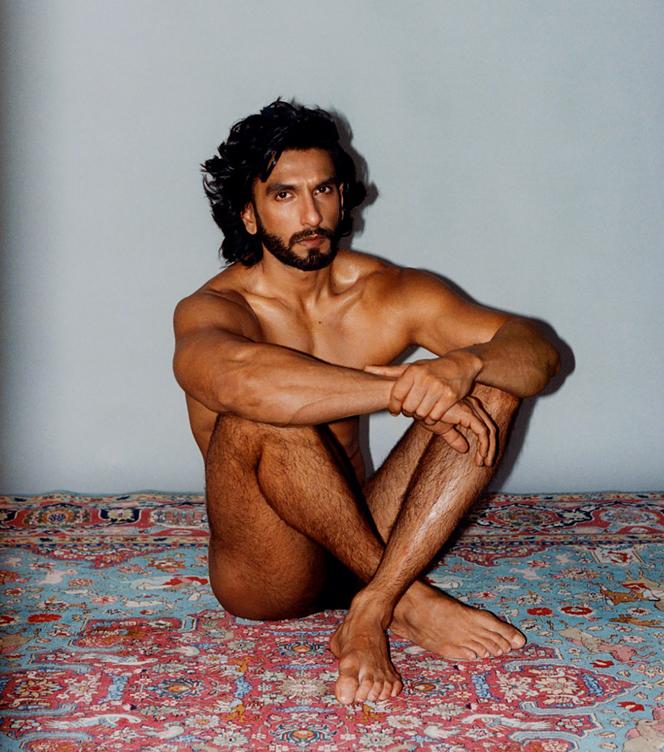 Photograph from a series of nude portraits of actor Ranveer Singh, published in the quarterly 