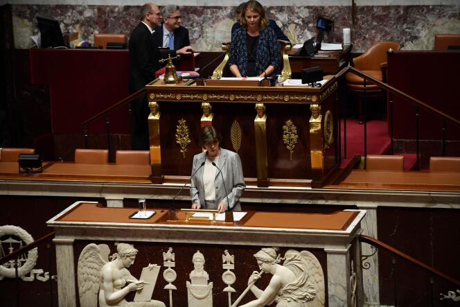 La ministre française des affaires étrangères et européennes, Catherine Colonna, à l’Assemblée nationale, le 2 août 2022 à Paris, lors de l’examen du projet de loi autorisant l’adhésion de la Suède et de la Finlande à l’OTAN.