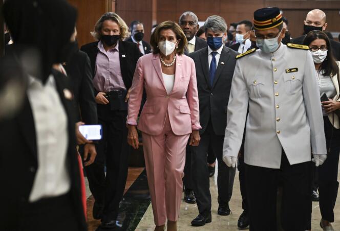 La présidente de la Chambre des représentants des Etats-Unis, Nancy Pelosi, à Kuala Lumpur, en Malaisie, le 2 août 2022.