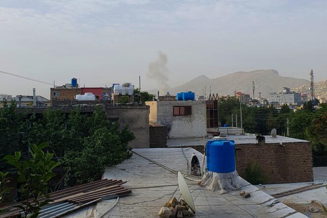 Smoke is seen over Ayman Al-Zawahiri's house in the Sherpur district of Kabul on July 31, 2022.