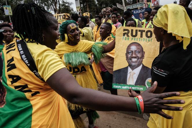 Des partisans de William Ruto, candidat à l’élection présidentielle kényane, lors d’un meeting à Thika, le 3 août 2022.