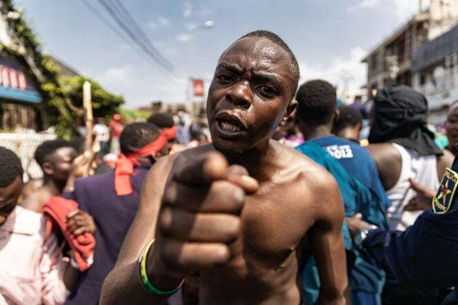 Lors d’une manifestation dénonçant une « agression rwandaise », à Goma, en RDC, le 15 juin 2022.