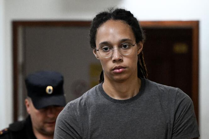 US basketball player Brittney Griner, accused of illegal possession of cannabis, arrives for a court hearing in Khimki, near Moscow, August 4, 2022.
