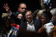 Colombian President-elect Gustavo Petro (center) after the Colombian presidential election in Bogota on June 19, 2022.